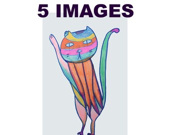 5 Bobble Head Rainbow Cat Drawings