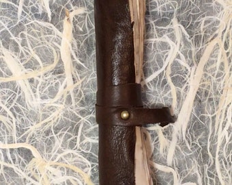 Eco Printed Brown Leather Scroll