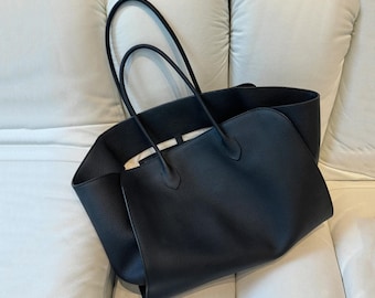 Bolso grande de cuero, bolso tote de cuero genuino, bolso con asa superior de diseño minimalista