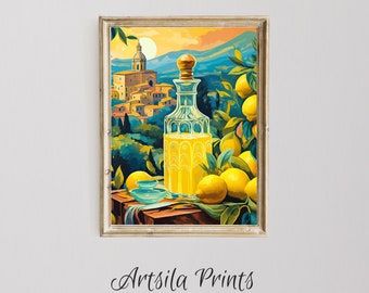 Sicily Lemons and Limoncello Art Print - Vibrant Italian Wall Decor (Digital Download)