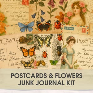Vintage Postcards Printable Bundle – Botanical Junk Journal Kit - Antique Ephemera Pack Printables for Scrapbooking - Instant Download - DIY