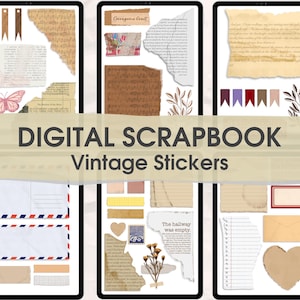 Juego de pegatinas para álbumes de recortes GoodNotes, pegatinas digitales vintage para álbumes de recortes, kit de pegatinas digitales estéticas, papel PNG para álbumes de recortes digitales, pegatinas para iPad