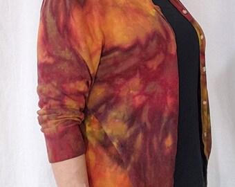 UpCycled! Hand Dyed Cardigan with 3/4 length sleeves, large