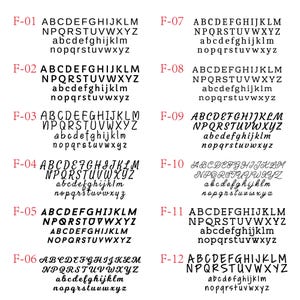 May include: A collection of twelve different font styles, each displayed with uppercase and lowercase alphabets, and numbers. The fonts vary in style, including serif, sans-serif, and script, with examples of each letter. The image is a reference for typography.