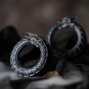 Ouroboros Ear Plugs: Hand-Painted Gauges, 3D Printed Resin