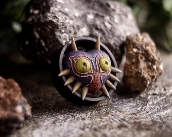 Majora Mask - Handmade Ear Plugs | Medical resin 3D printing | Pair of Hand-Painted Gauges Earrings | Mystery Season Ear Jewelry