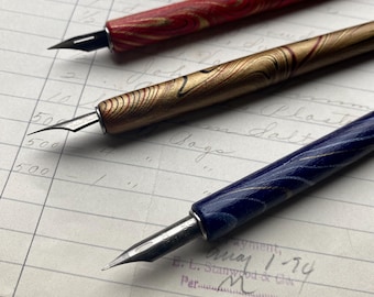 Winter Marbled Wooden Calligraphy Dip Pen with Vintage Nib