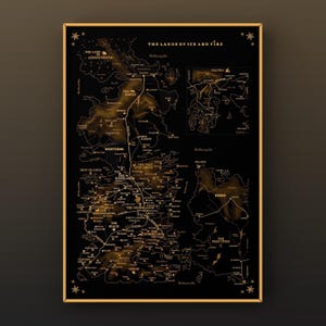 Poster artistico della mappa fantasy delle Terre del Ghiaccio e del Fuoco