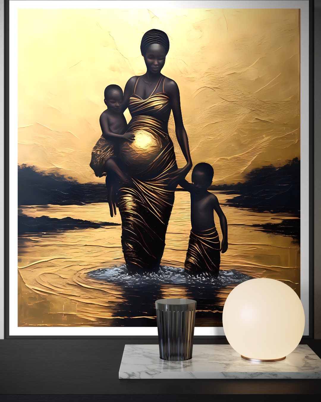Beautiful Modern Black and Gold Printable Wall Art of an African Woman ...