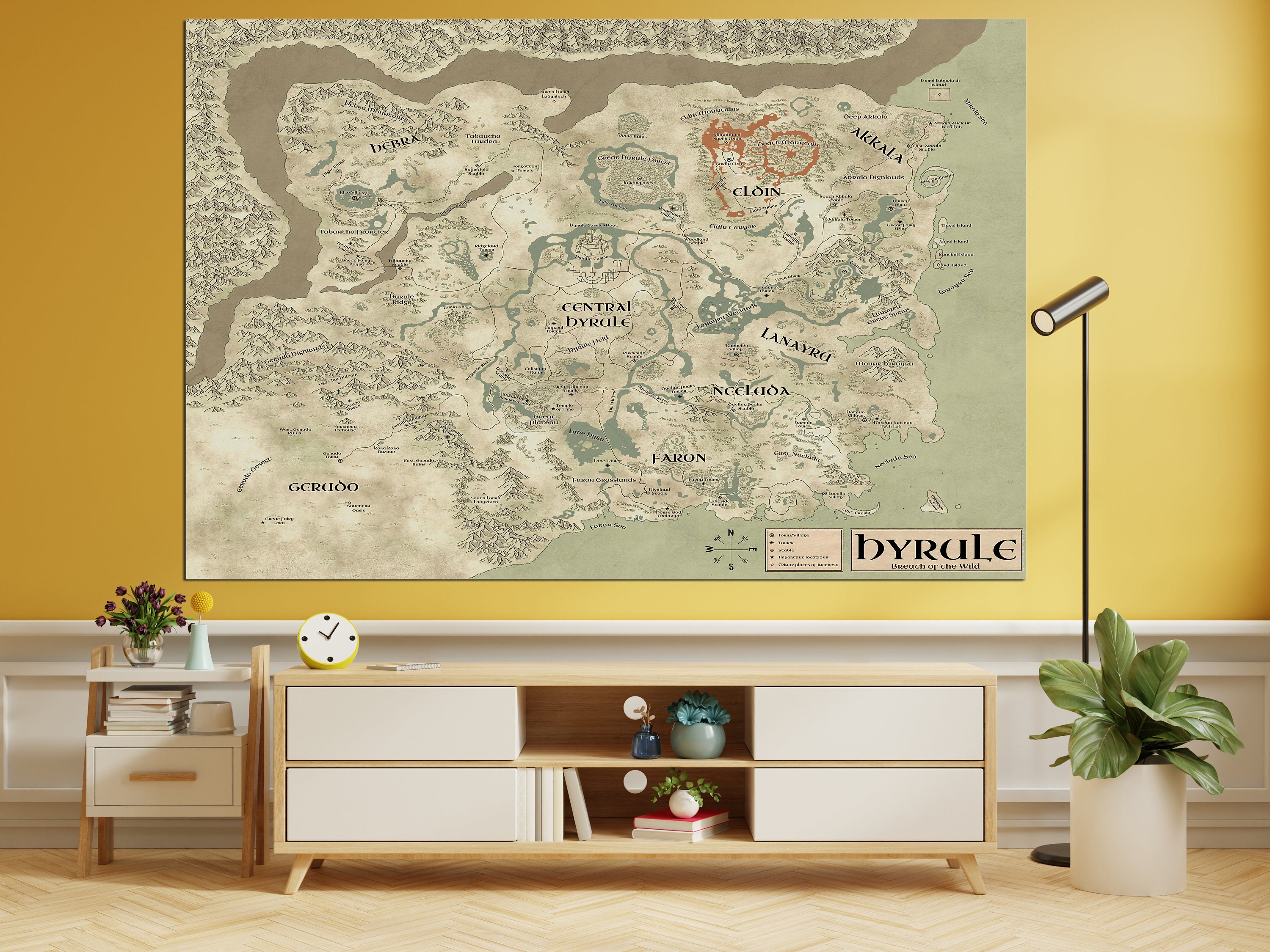 The Legend of Zelda Map Poster Print, Hyrule Wall Art, Rolled Canvas