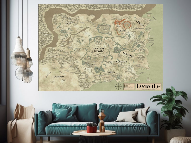 The Legend of Zelda Map Poster Print, Hyrule Wall Art, Rolled Canvas