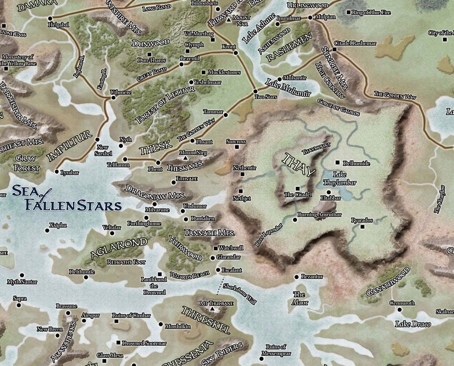 Dungeons and Dragons Faerun Map Poster Print, Forgotten Realms Wall Art ...