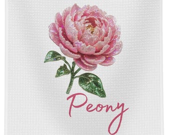 Strofinaccio in microfibra con illustrazione di peonia rosa disco / Decorazione floreale per la cucina