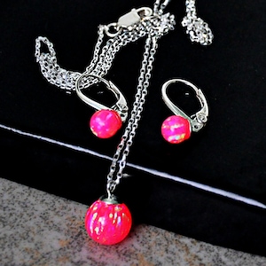 Bright Pink Opal Set Necklace/earrings, See Video! 13x18mm