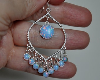 Opal Earrings Blue, Cornflower Blue Opal Earrings Dangle, Chandelier Earrings, Bridal Opal Earrings, Bohemian Opal Jewelry, Gift for Bride