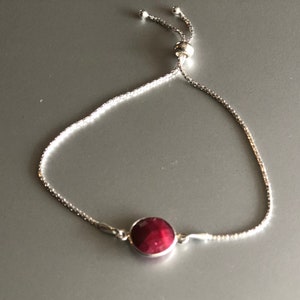 Genuine Ruby Bolo Bracelet for Women in Sterling Silver, Solid Silver Adjustable Bracelet, July Birthstone, Birthday Gift for Wife, BFF