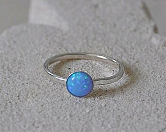 White Opal Ring Size 6 7 Opal Jewelry Opal Stacking Ring Sterling Silver Promise Ring Blue Opal Ring 6.5