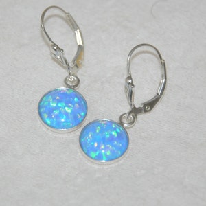 Blue Opal Earrings Dangle, Lever Back Earrings, Opal Earrings, 10mm Opals , Opal Jewelry, Bridal Jewelry, October Birthstone