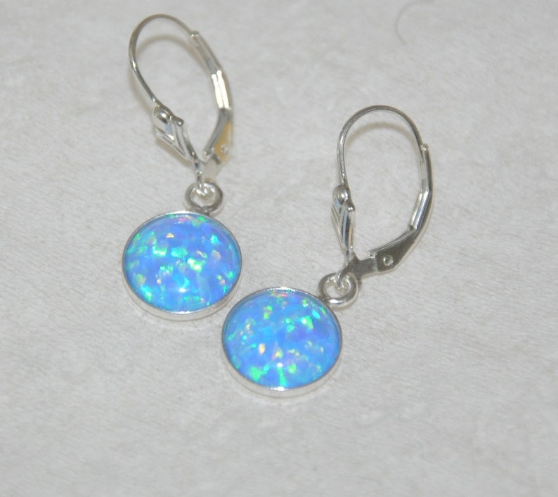 Blue Opal Earrings Dangle, Lever Back Earrings, Opal Earrings, 10mm Opals , Opal Jewelry, Bridal Jewelry, October Birthstone