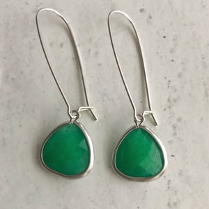 Emerald Green Earrings, Dangle Earrings Sterling Silver, Gemstone Earrings, Long Earrings, Birthday gift for Wife, Girlfriend image 4