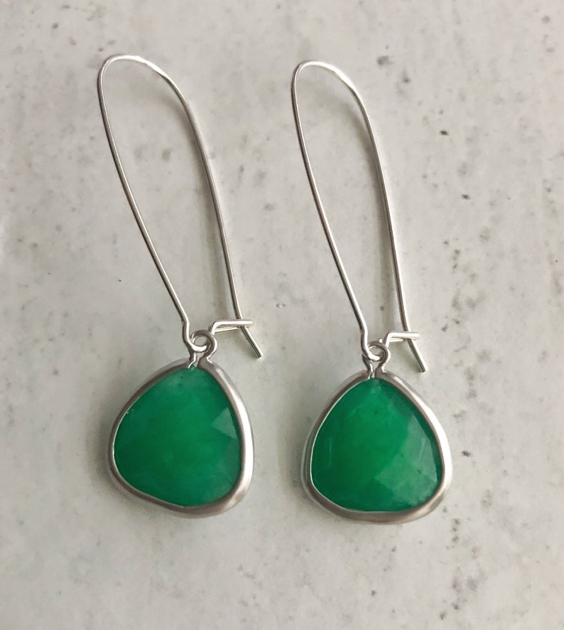 Emerald Green Earrings, Dangle Earrings Sterling Silver, Gemstone Earrings, Long Earrings, Birthday gift for Wife, Girlfriend image 4