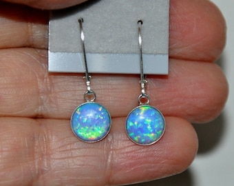 Sterling Silver Leverback Opal Earrings, Blue Opal Earrings, Dangle Gemstone Earrings, October Birthstone, Opal Jewelry, Gift for Wife, BFF