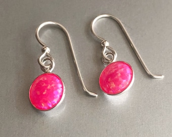 Pendientes de ópalo rosa intenso, pendientes colgantes de ópalo, pendientes de ópalo para novias en plata de ley, piedra natal de octubre, joyería de ópalo, regalo para novia