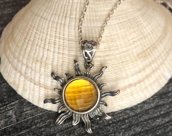 Genuine Citrine Sunshine Pendant, Sterling Silver Sun Necklace, November Birthstone, Celestial Jewelry, Gift for Wife Girlfriend