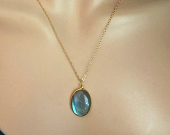 Labradorit Halskette Gold, Blau Labradorit Anhänger, Layering Halskette, Edelstein Geschenk für Mutter, Tochter, BFF, Minimalist Schmuck