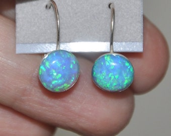 Blue Opal Earrings, Sterling Silver, Lever Back Earrings, Opal Jewelry, October Birthstone