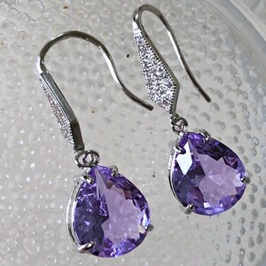 Lilac Earrings Sterling Silver, Lavender Glass Earrings Dangle, Bridal Earrings, Bohemian Crystal Jewelry image 7