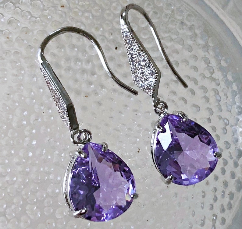 Lilac Earrings Sterling Silver, Lavender Glass Earrings Dangle, Bridal Earrings, Bohemian Crystal Jewelry image 7