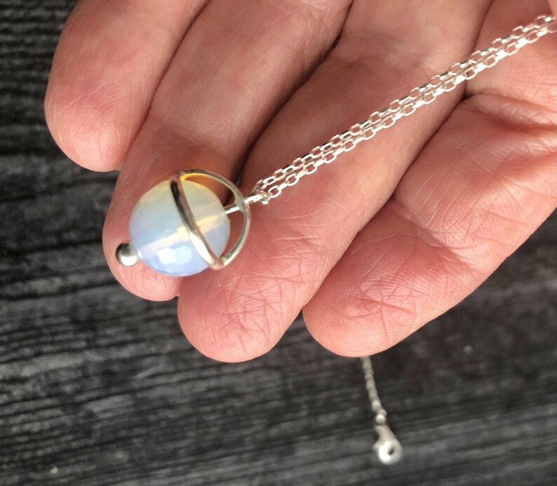 Saturn Necklace Sterling Silver Necklace Opalite Etsy