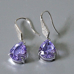Lilac Earrings Sterling Silver, Lavender Glass Earrings Dangle, Bridal Earrings, Bohemian Crystal Jewelry image 1