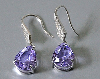 Lilac Earrings Sterling Silver,  Lavender Glass Earrings Dangle,  Bridal Earrings,  Bohemian Crystal Jewelry
