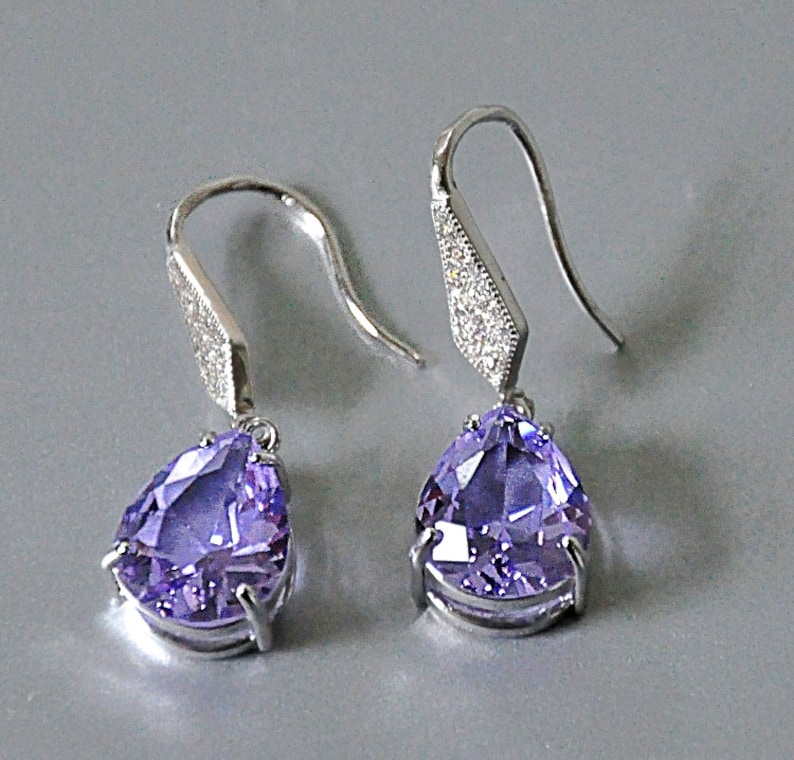 Lilac Earrings Sterling Silver, Lavender Glass Earrings Dangle, Bridal Earrings, Bohemian Crystal Jewelry image 1