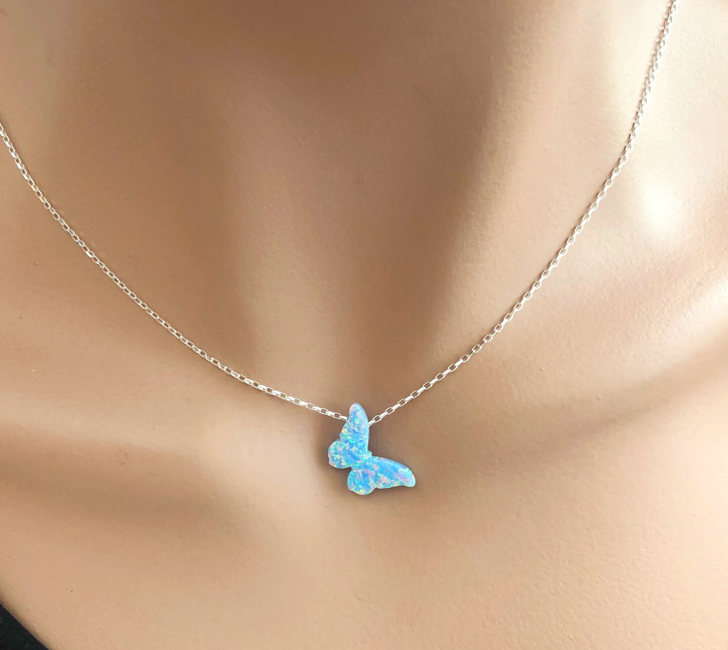 SLIACETE Collana da donna in argento sterling 925, con farfalla, con ciondolo a forma di farfalla, idea regalo per mamma, figlia, moglie, fidanzata, Argento sterling, Opale