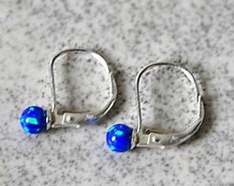 4mm Pacific Blue Opal Earrings Sterling Silver,  Leverback earrings,  Gift for Girls, Opal Jewelry,  October Birthstone