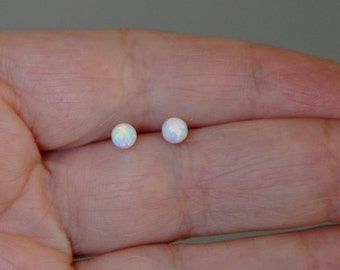 White Opal Earrings Studs Sterling Silver, Opal Stud Earrings, 4mm, Ball Stud Earrings, Tiny Stud Earrings, Opal Jewelry, October Birthstone