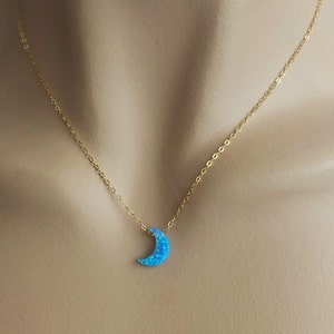 Opal Necklace Gold, Moon Phase Necklace, Blue Moon Necklace, Blue Opal Layering Necklace, Opal Jewelry, Gift for Wife, Girlfriend, BFF