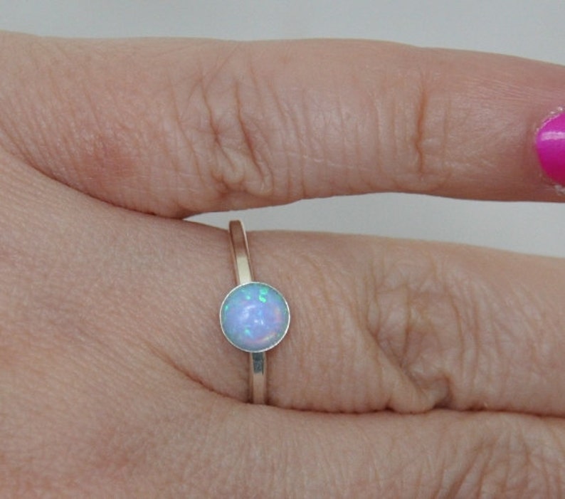 White Opal Ring Size 6 7 Opal Jewelry Opal Stacking Ring Sterling Silver Promise Ring Blue Opal Ring 6.5