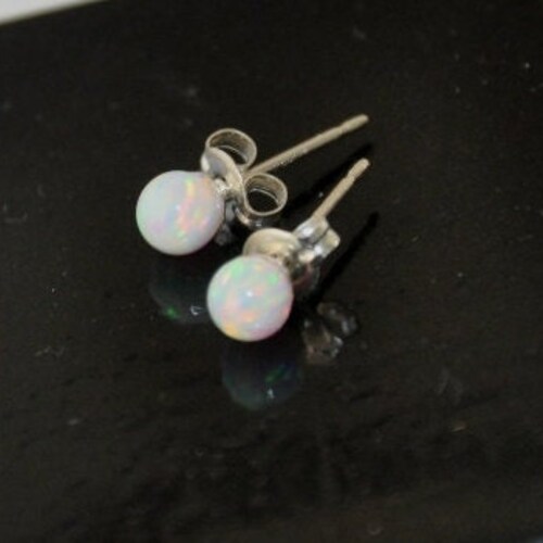 Lorraine 8mm Fiery White Opal Ball Stud Earrings Sterling Etsy