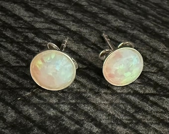 White Opal Earrings, Opal Stud Earrings Sterling Silver, Bridesmaid Gift,  Opal Jewelry,  8mm Opal, October Birthstone, Birthday Gift