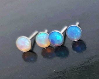 Opal Stud Earrings Sterling Silver,  4mm Opal,  Dainty Opal Earrings, Bohemian Jewelry,  Bridal Opal Jewelry,  October Birthstone