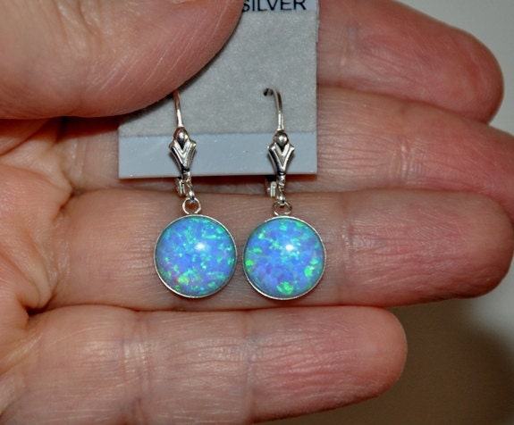 Opal Earrings Sterling Silver Earrings Australian Opal Blue | Etsy