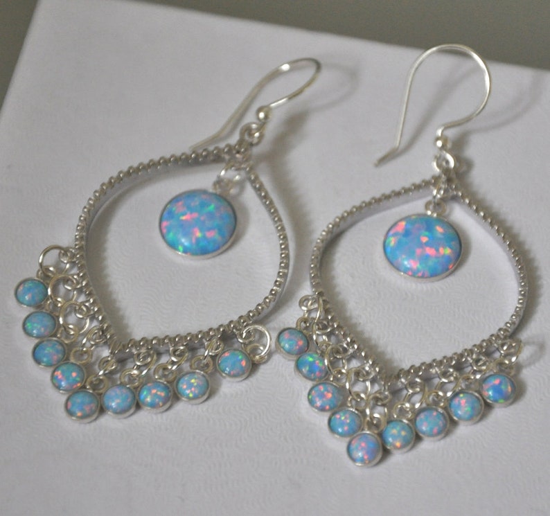 Cornflower Blue Opal Earrings Dangle Chandelier Earrings Etsy