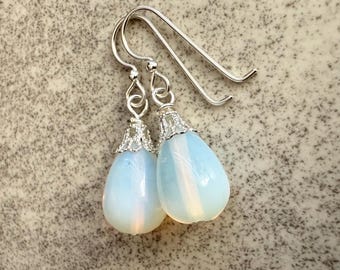 Opalith Ohrringe Sterling Silber, Kristall Ohrringe, handgemachte Ohrringe, Geschenk für Frau, Freundin, BFF