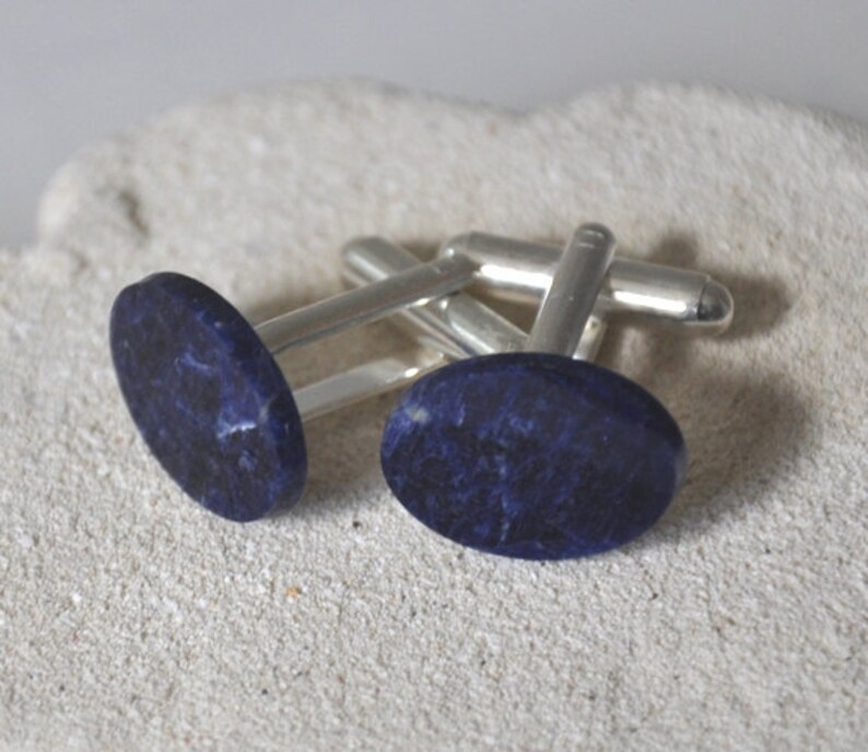 Men/'s Accessories Blue Stone Silver Cuff Links Sodalite Gemstone