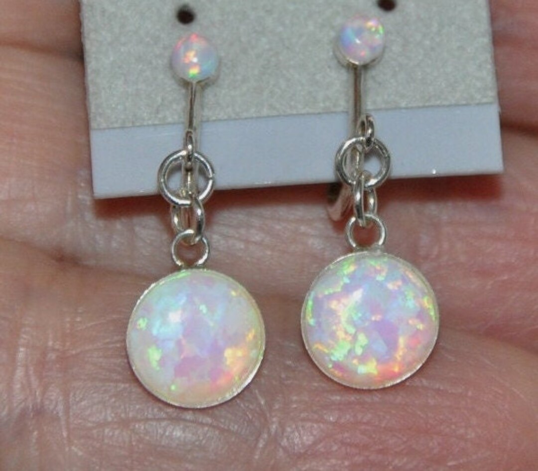 Clip on Screw Back Opal Earrings Sterling Silver, White Opal Nonpierced Dangle Earrings