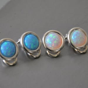 White Opal Earrings Sterling Silver, Clip on Earrings, Blue Opal Earrings, Opal Jewelry image 5